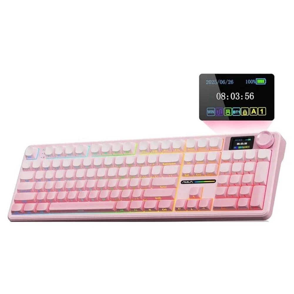 AULA S98 Pro Wireless Mechanical Keyboard with Screen & Knob,2.4GHz/USB-C/BT5.0